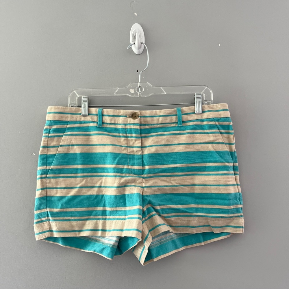 GAP Striped Casual Shorts Cream Turquoise Cotton Summer Colorful Womens Size 10